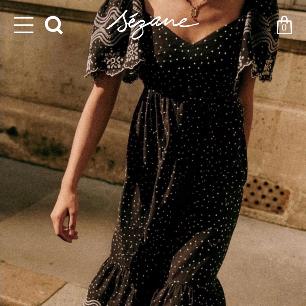 Sezane NWT black and white polka dot dress size 36/4
